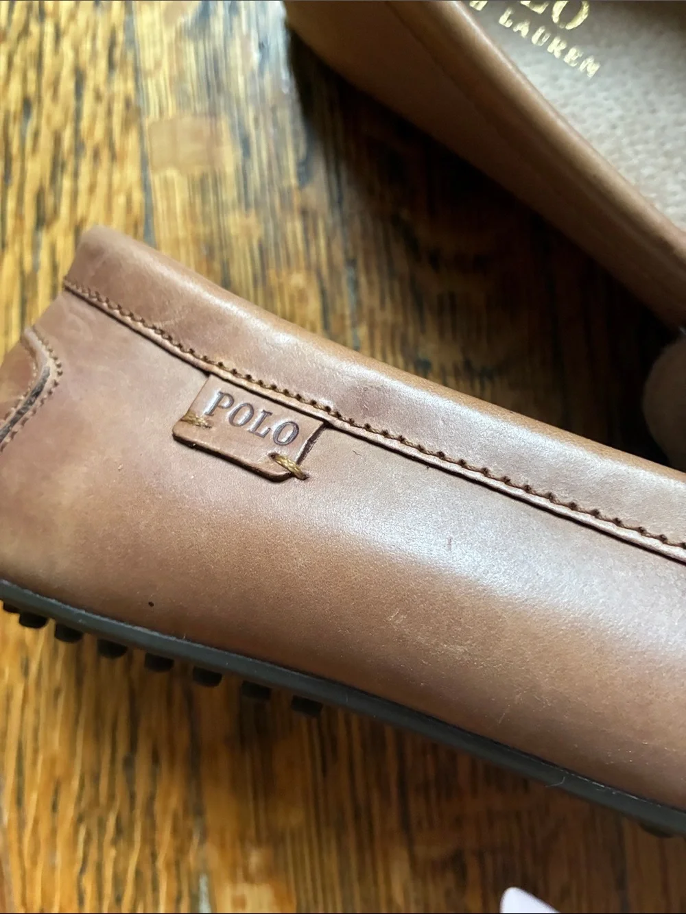 Polo by Ralph Lauren Woodley Men's Tan/Brown Leather Slip-On Loafers 7.5
